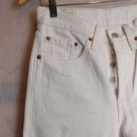 Levi's 501 Skinny White Button Fly HighRise DON'T MIND IF I DO Jean 28w/measurem - Picture 7 of 12